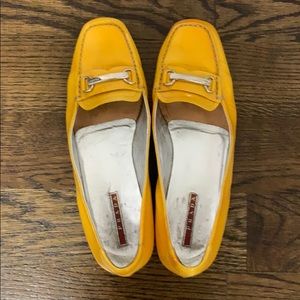Prada patent leather yellow loafers